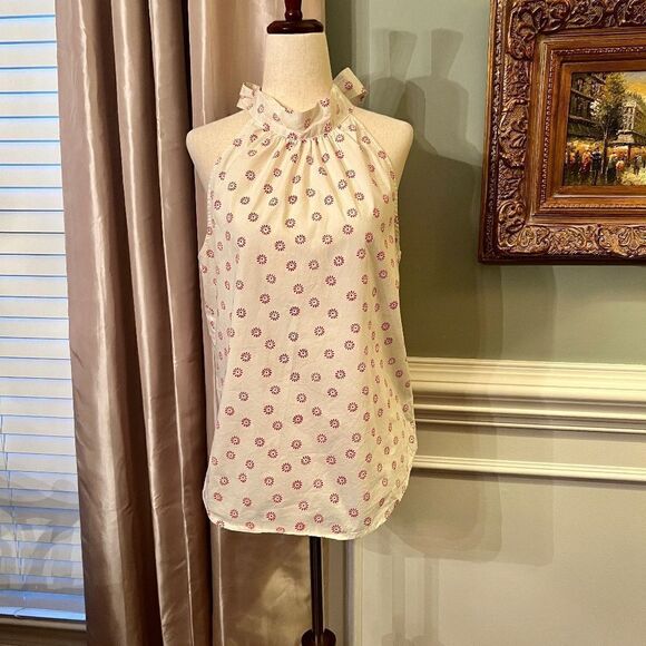 NWOT J. by J.Crew Tie Neck Halter Style Flower Print Top Blouse Shirt Size 4 - Picture 1 of 5